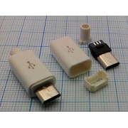 ВИЛКА USB micro B-5PBW 5 pin на кабель в белом корпусе