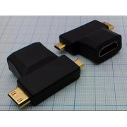 ПЕРЕХОДНИК HDMI гн - mini HDMI шт. micro HDMI шт.